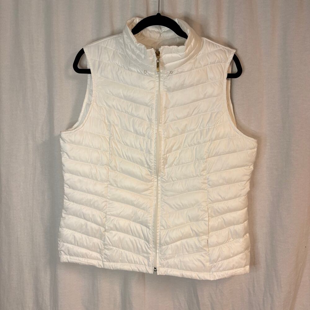 INC International Concepts White Quilted Puffer Vest Large Zip Front